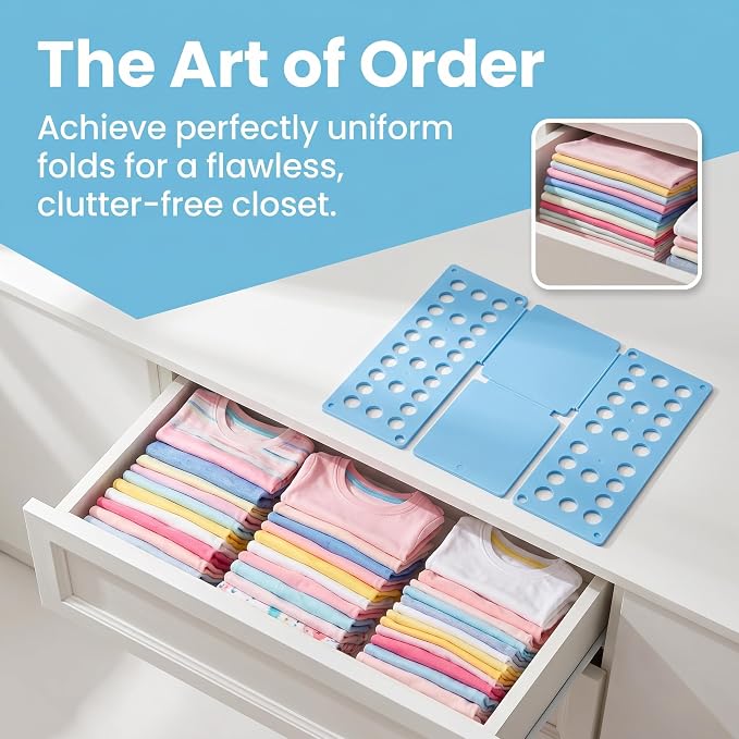 Kids Clothes Folding Board 2-Pack – Laundry Folder for Toddlers – Shirt Organizer for Drawers & Travel – Montessori Tool Ages 1-7 – Space Saving & Durable (Mint Green&Sky Blue Combo)