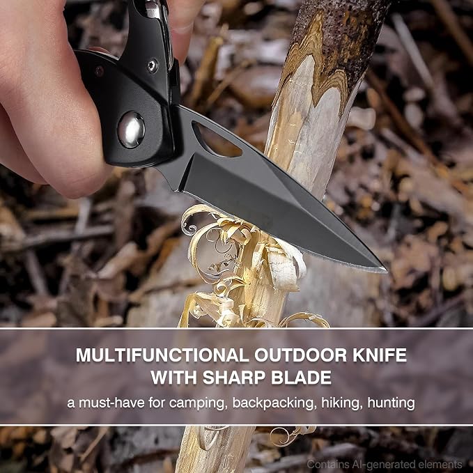 FUNBRO Multitool Carabiner with Pocket Knife, Bottle Opener | Stocking Stuffers Gifts for Men, EDC Carabiners with Folding Knives, Window Breaker and Screwdriver, Gear for Camping Hiking