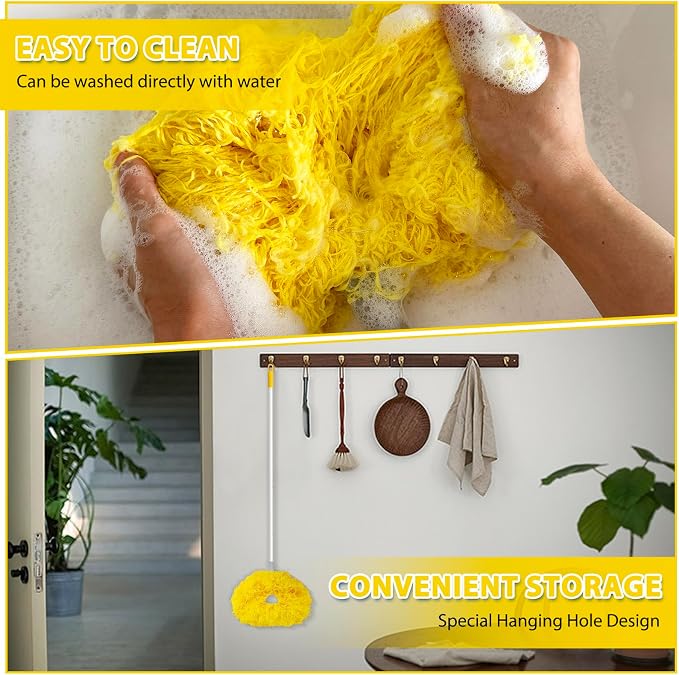 FONUNO Ceiling Fan Cleaner Duster High Ceiling Extended Fan Blade Cleaner | Reusable Microfiber Ceiling Fan Duster with Extension Handle from 13 to 50 Inch for Furniture Bookshelves Wall Door, Yellow