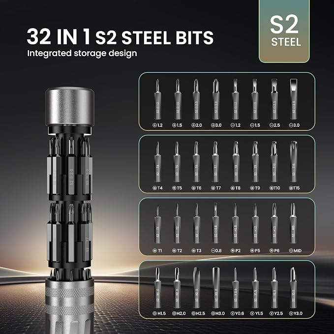 JOREST 32 in 1 Small Precision Screwdriver Set, Tool Gifts for Men Dad Him, Portable Multibit Screwdriver Repair Tool, EDC Pen Screwdriver for Glasses, Watches, MacBook, Laptop, PS5, Xbox, Electronics