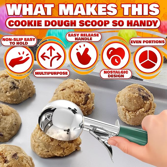 2.67Oz Ice Cream Scoop with Trigger #12 - Ice Cream Scooper for Portion Control, Gelato, Cookie Dough, Meatballs - Stainless Steel, Easy to Use & Clean, Rust & Stain Resistant, Ergonomic Non-Slip Grip