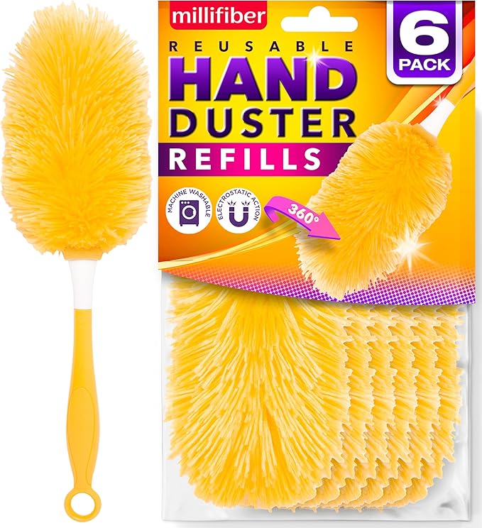 Millifiber 360° Reusable Duster Refills for Swiffer Hand Dusters (6-Pack) | Handle not included, microfiber duster covers, machine washable duster cleaning pads
