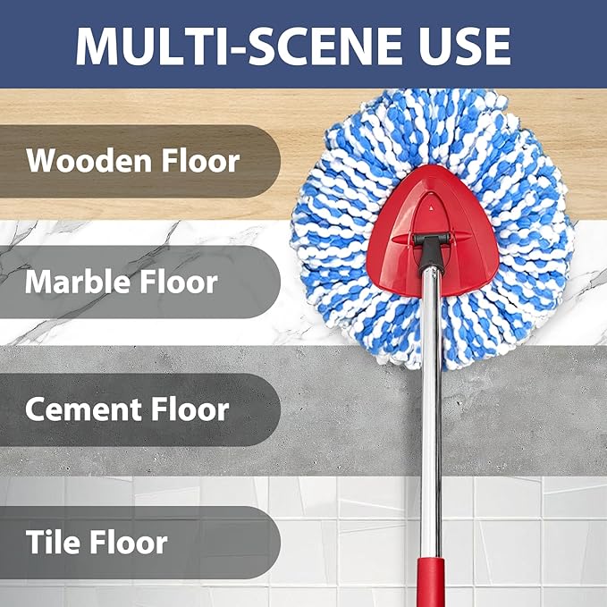 Nuorest Spin Mop Replacement Set for O-Ceda 2-Tank System, Includes 2 Mop Head Replacement, 1 Mop Handle (30-58in Adjustable 4-Section Pole), 1 Spin Base