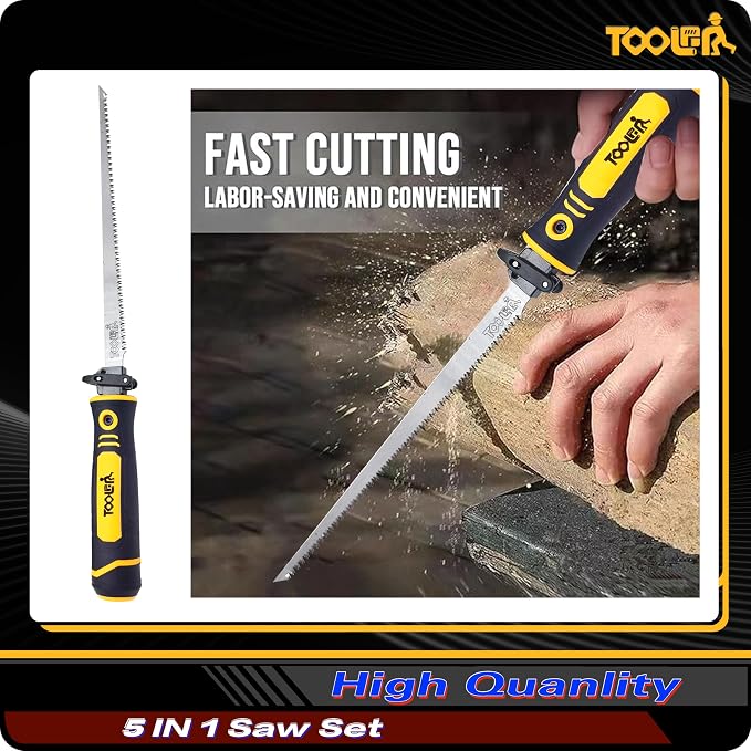 5-In-1 Multi-Blade Handsaw for Woodworking Tools (Japanese/Drywall/Hacksaw) | 6 Inch(11T/16T) Double Edges SK5 Flexible Blade for Woodworking, Hard/Soft woods cutting, Metal, Blade Quick Change Mechanism