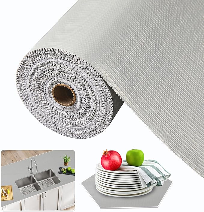 Beautysaid Shelf and Drawer Liner for Kitchen Cabinet Non Adhesive Non Slip | Shelf Paper Waterproof Washable Thickened for Dresser Pantry Shelve Bathroom Protector Liner(Light Grey,18 in x 10 FT)
