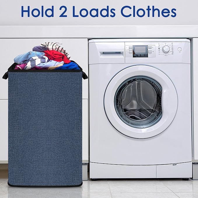 SNIGJAT Large Laundry Basket, 80 L Collapsible Tall Hamper with Handle Blue | Dirty Clothes Hamper for Bedroom, Rectangular Sturdy Laundry Basket for College, Dorm, Towels, Toys