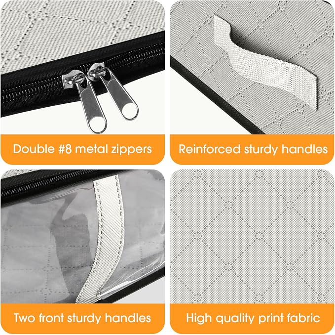 StorageRight Under Bed Storage Bags, 6 Pack, 40L, White | Breathable Non-Woven Fabric with a Clear Window and Zippered Top for Clothes, Comforters, Blankets and Seasonal Storage