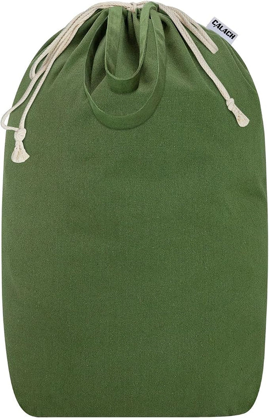 Canvas Laundry Bags with Handles & Square Base 13.8"Wx13.8"Dx27.6"H | Extra Large Heavy Duty Laundry Basket Hamper Liner Replacement, Washable Drawstring Dirty Clothes Bag, Army Green