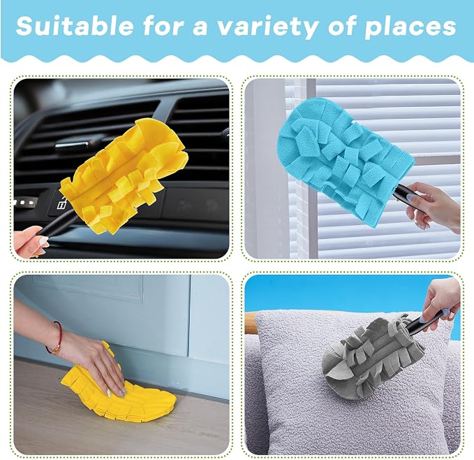 Zubebe 12 Pcs Duster Refill Reusable Fleece Duster Refills Feather Flat Dusters Multi Surface Washable Cleaning Pads Tools for Home, Blinds, Car, Pet, Furniture, Fans (Yellow,Grey,Turq)