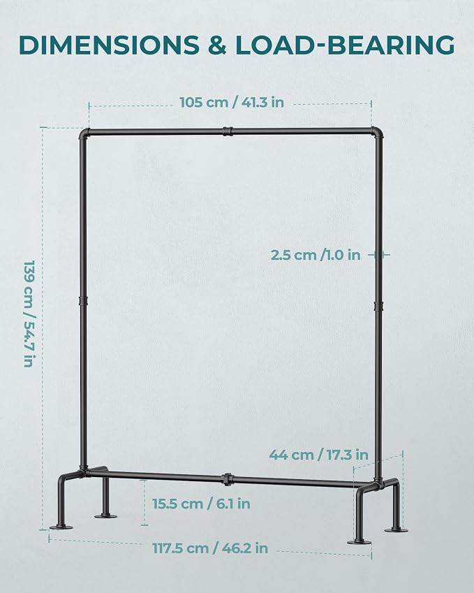 OROPY Clothing Rack, 2 Pack Heavy Duty Clothes Rack Freestanding | Industrial Pipe Clothing Rack Free Standing, Detachable Clothes Rack, Garment Storage, Max 247lbs, Easy Easy Assembly, Black