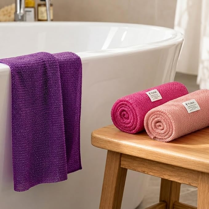 3 PCS Exfoliating Washcloth Towels - Exfoliating Body Scrubber Exfoliator, Back Scrubber for Shower Bath Use, Japanese & Korean Scrub Wash Cloths, Loofah Lufa Sponge Washer for Women Men