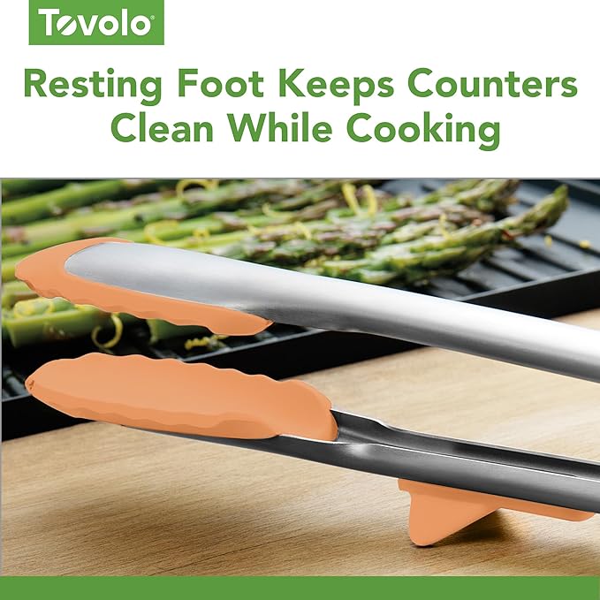 Tovolo Tongs With Silicone Tips Easy Grip 13” Long Kitchen Tongs Stainless Steel Handle For Cooking BBQ, Non Scratch Heat Resistant Metal Silicone Tipped Dishwasher Safe BPA Free Apricot Orange