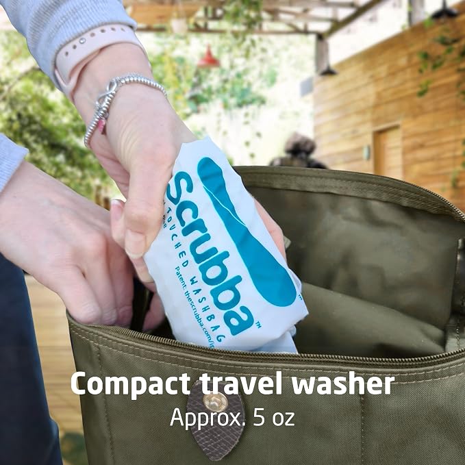Scrubba Wash Bag Untouched Patented Washboard-in-a-Bag™ 5 oz Travel Washer | Pack Light, Wash Anywhere Fast, Inner Washboard, Machine-Quality Wash, Non-Electric, Recycled Polyester, Sustainable Travel