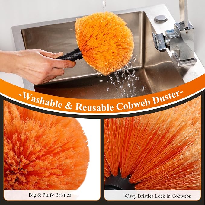 26ft High Reach Cobweb Duster with 20ft Extra Long Extension Pole | Washable Telescoping Spider Web Brush for High Ceilings, Vaulted Ceilings, Churches & Eaves, Indoor/Outdoor Cobweb Cleaner