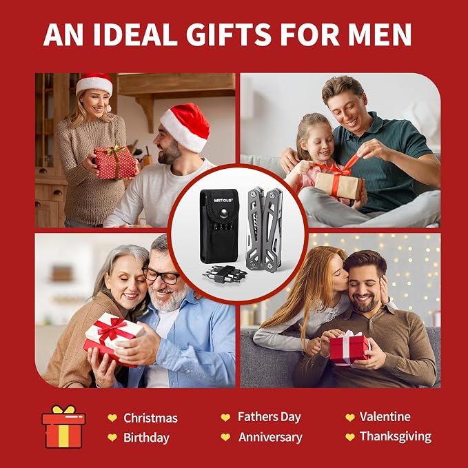 Father‘s Day Gifts for Men Dad Him, 21-in-1 Multitools with Pocket Knife | Stainless Steel Self-locking Pliers with 8 Screwdriver Bits, Multi Tool Survival Gear, EDC Knife with Pouch for Outdoor