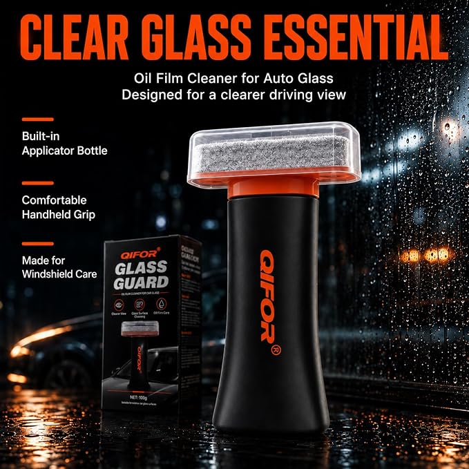 QIFOR Oil Film Remover for Car Windshields and Windows, Automotive Glass Cleaner for Oil Residue & Road Grime, Improves Visibility & Safe Driving (2 PCS)