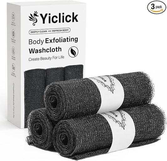 Yiclick Exfoliating Washcloth Towel, Japanese Exfoliating Bath Wash Cloth for Body Exfoliation, Korean Back Scrubber Washer for Shower, African Net Sponge Brush Loofah Exfoliator
