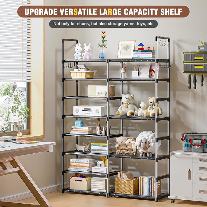 OYREL 8 Tiers Shoe Rack 26-32 Pairs Vertical Large Shoes Organizer | Entryway, Closet, Garage, Stackable and Detachable Tall Shoe Shelf, Vettical Large Storage Capacity Boot Stand