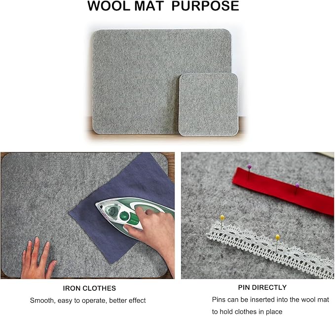 SEHXIM 13.5" x 13.5" Wool Pressing Mat, 100% New Zealand Wool Ironing Mat, Sewing Machine Muffling Mat,Wool Mat for Ironing Pad for Sewing, Quilting, DIY Crafts, and Embroidery. (13.5" x 13.5")