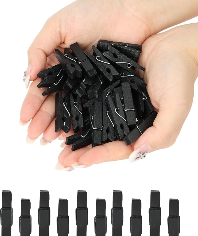 Mr. Pen- Mini Wooden Clothes Pins for Photo, 1.4 Inch, 132 Pack, Black | Small Craft Clips for Card Making, Hanging Pictures, Party Favors, DIY Art Projects, Miniature Decorations, Durable Spring