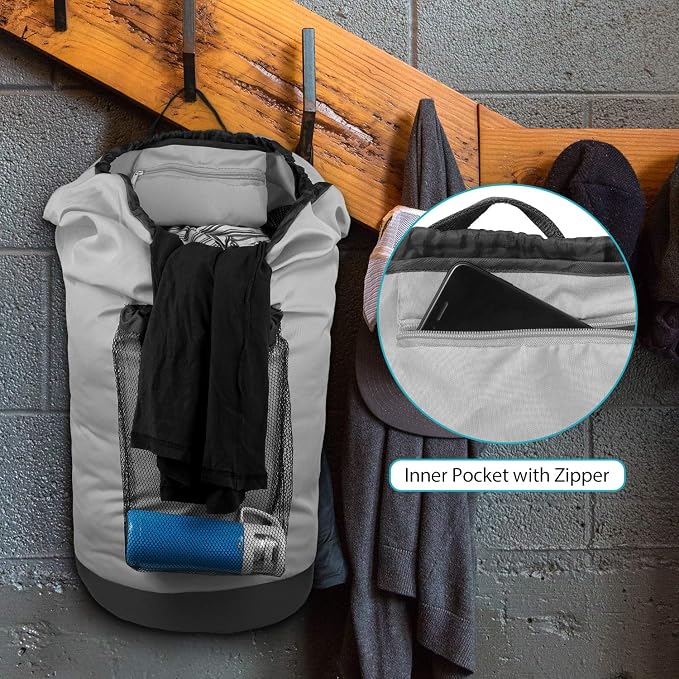 Backpack Laundry Bag, Laundry Backpack with Shoulder Straps and Mesh Pocket Durable Nylon Clothes Hamper Bag with Drawstring Closure for College, Travel, Laundromat, Apartment