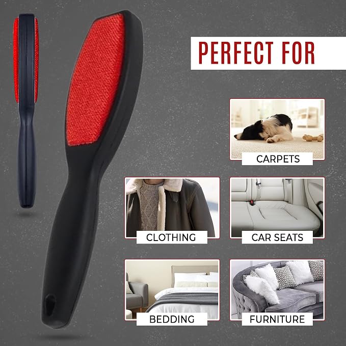 Bistras 2pk Double Sided Fabric Lint Brush with Comfort Grip Handle, Lint Remover for Clothes, Pet Hair, Fuzz, Dust, Furniture