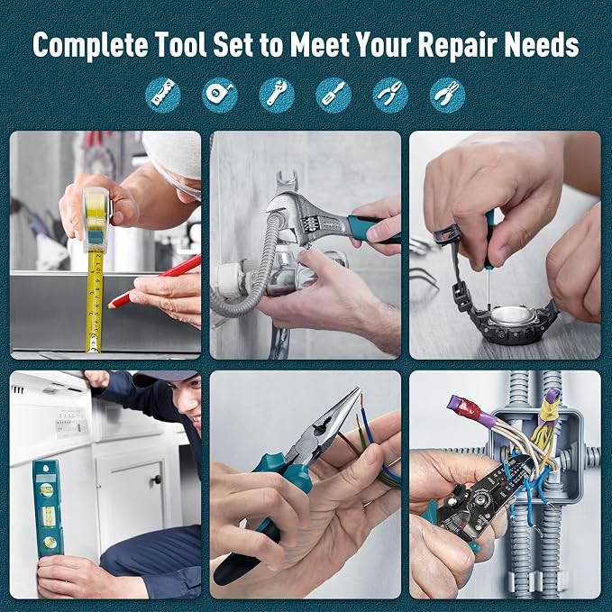 Sundpey 281 Pcs Home Tool Kit Portable Complete General Hand Tool Set Blue | with Socket Wrench Set & Screwdrivers & Hex Keys & Pliers Kit,Men Women Tool Box Set for Household Car House Garage Apartment