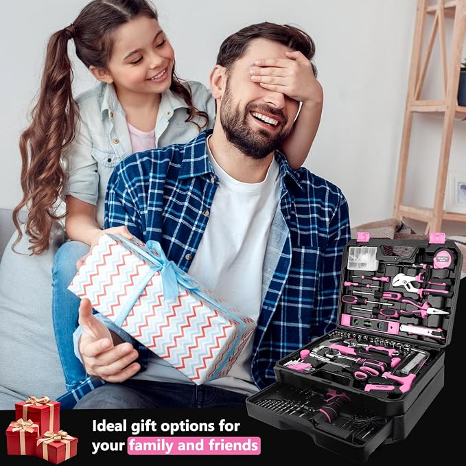 KingTool 276-Piece Tool Set Kit - Tool kit with 12V Cordless Power Drill Driver Toolbox Storage Case with Drawer, Drill Set Perfect for Homeowner, Diyer, Handyman（Pink）