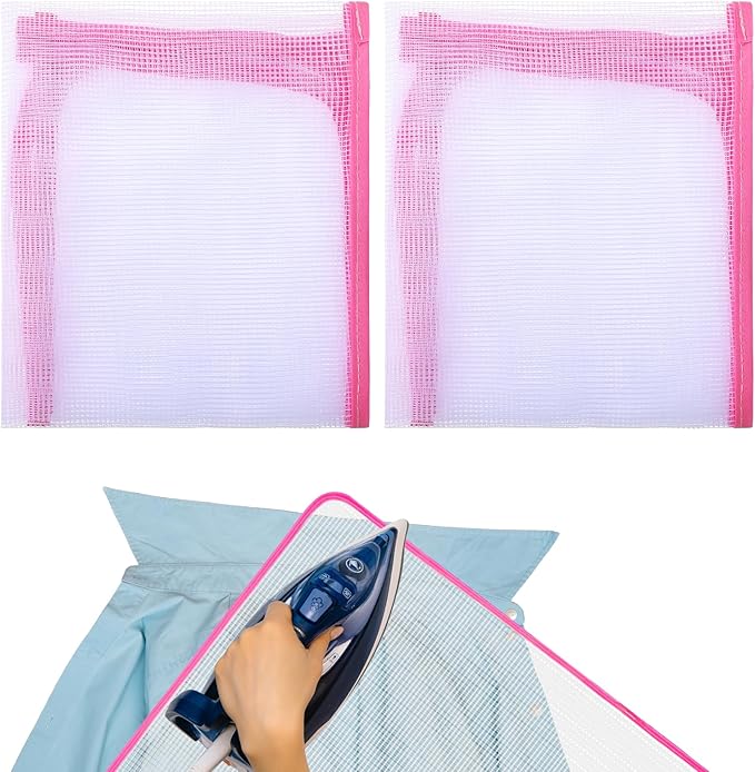 2 Pack Pressing Cloth for Ironing,15.7 × 23.6 Inch Mesh Cloth Ironing Pad Ironing Cloth to Protect Clothes, Scorch-Saving Insulation Press Cloth for Ironing (Pink)