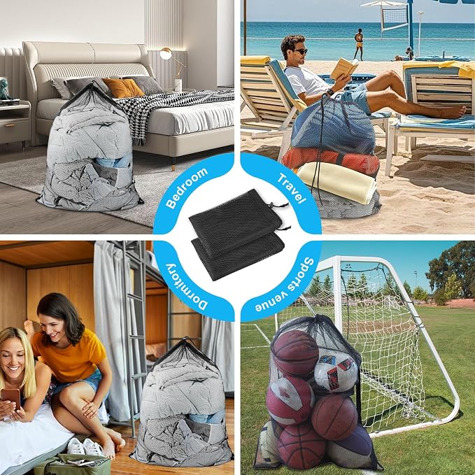 Large Mesh Laundry Bags: 2 Pack 24" x 36" Heavy Duty | Soft Breathable, Machine Washable, For College Dorm, Travel Family Use, Black