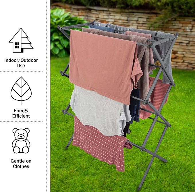Collapsible Drying Rack for Laundry, Foldable Heavy Duty Clothes Drying Rack Indoor Outdoor Small Space, 27" x 13.5" x 37" Steel Laundry Garment Rack for Home Apartment Dorm, Platinum
