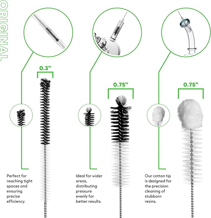 Pipe Perfect Original Cleaning Brush Set – Multi-Size Detail Brushes for Glass, Bottle, Tube & Narrow Openings | Deep Cleaning Kit for Hard-to-Reach Areas | Durable Reusable (Original Pack)