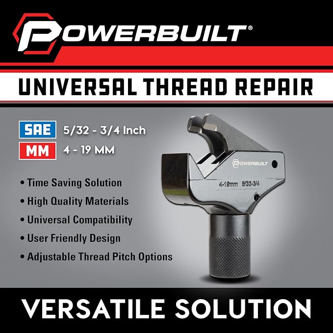 Powerbuilt Universal Thread Repair Tool 5/32" - 3/4" SAE / 4-19mm Metric, Fixed Damaged Threads Tool - 643030ECE