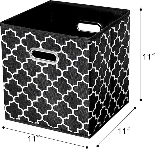 11 Inch Cube Storage Bins , Fabric Cube Organizer Bins with Handle, Foldable Cube Bins for Cloth or Accessary Storage, 11x11x11 Set of 3 (Black Light)