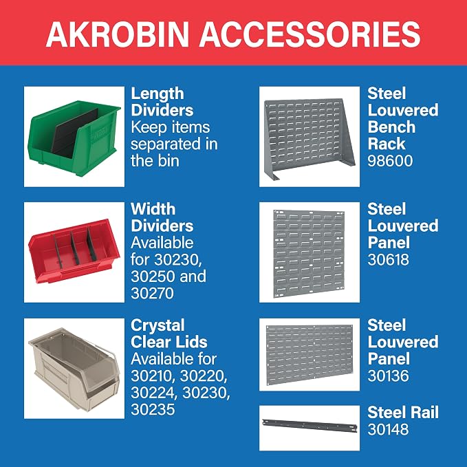 Akro-Mils 30224 AkroBins Plastic Storage Bins, Space-Saving Stackable Bins for Garage, Pantry, Craft Organization, 11" L x 4" W x 4" H, Clear, 12-Pack
