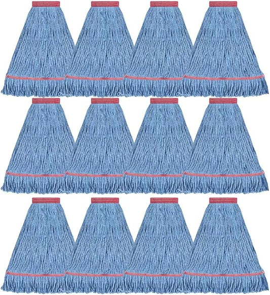 Matthew Cleaning 20oz Heavy Duty Mop Head Commercial Replacement for General and Floor Cleaning , Wet Industrial Blue Cotton Looped End String Head Refill (Case of 12) Blue