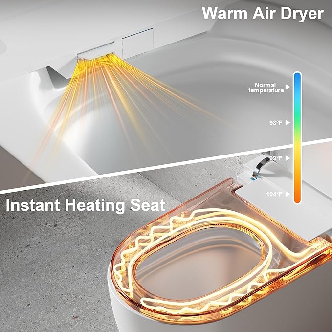 Smart Toilet with Bidet, Heated Seat, Auto Flush, Auto Soft-Close Seat & Lid, Foot Sensor, Warm Water Wash&Air Dry, Tankless Electric One Piece Toilets for Bathroom with Siphon Dual Flush
