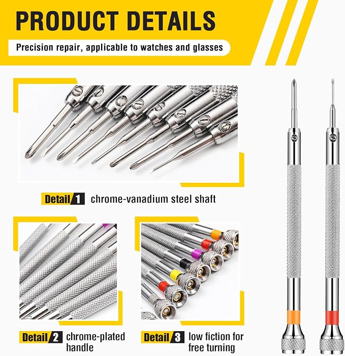 Chumia 8 Pieces Precision Watch Screwdriver Set, 0.6-1.8 mm Micro Jewelers Repair Screwdriver Set for Eyeglasses Jewelry Work, Electronics Repair(Flathead, Phillips)