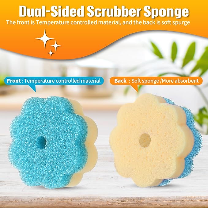 12 Count Scrub Sponges for Dishes, Dual-Sided Temperature-Responsive Scrubber, Reusable Non-Scratch Multipurpose Cleaning Supplies for Kitchen Bathroom & Home Use