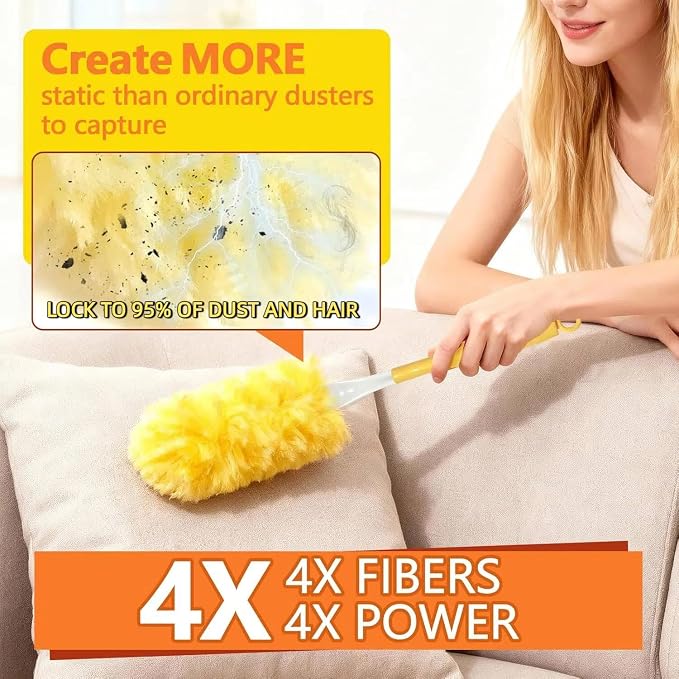 Heavy Duty Duster Refills for Swiffer Duster (60 Count) | 360° Unscented Disposable Multisurface Dusters with 1 Handle- for Home, Blinds, Fans & Corners, Yellow