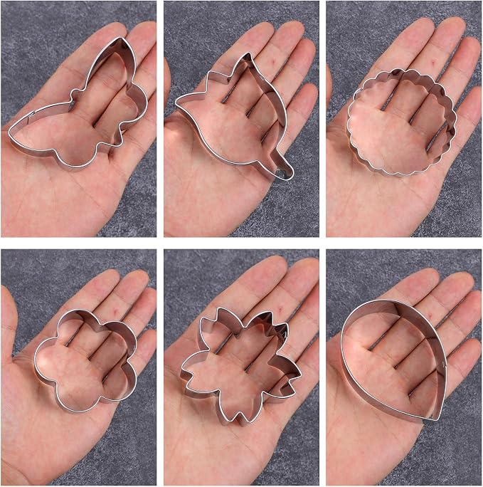 6pcs Flower Cookie Cutter Set Stainless Steel Spring Cookie Cutters Summer Butterfly Tulip Flower Biscuit Fondant Molds for Christmas Home Baking Tool Party Favors