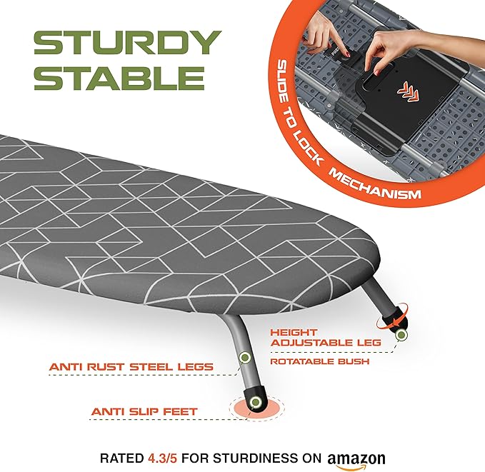 XABITAT Table Top Ironing Board with Wall Mount, D-Crease, Portable Space Saving Mini Laundry Room Iron Board, Foldable Small Ironing Board, Grey