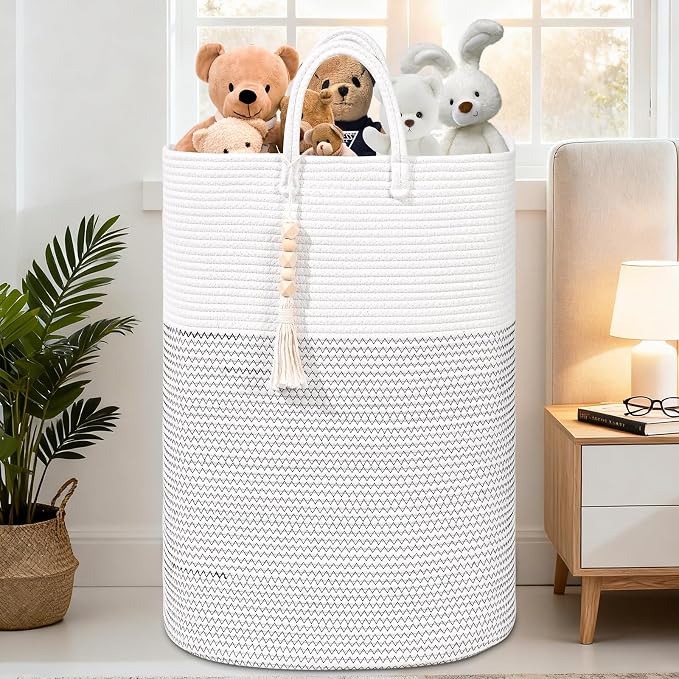 Woven Laundry Basket for Clothes, 65L Large Rectangle Laundry Hampers, Nursery Storage Basket for Toys, Tall Dirty Clothes Hamper for Bedroom Aesthetic, Bathroom, Laundry Room