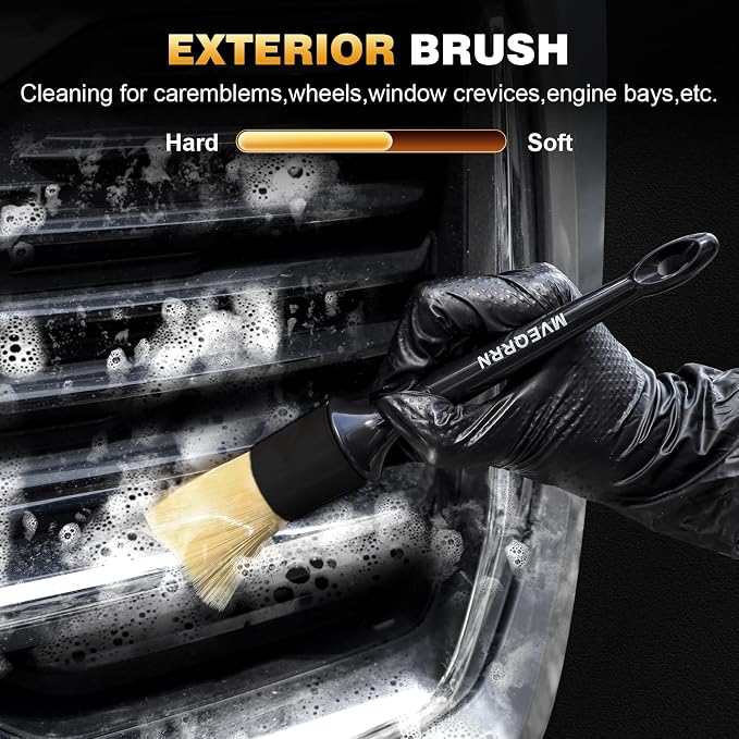 MVEQRRN 7PCS Car Detailing Brush Set,Boars Hair Detail Brush Kit(Black) | Ultra Soft No Scratch, Car Dust Brush,Car Detailing Brushes Kit, Detail Brushes Car Detailing for Interior Exterior