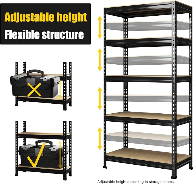 PrimeZone Garage Storage Shelves, 5 Tier Adjustable Metal Shelving, 4 Pack | 31.5"W x 16"D x 63"H, Power-Coated Heavy Duty Steel Frame, Detachable, Freestanding Shelf for Kitchen, Pantry, Basement, 4PCS