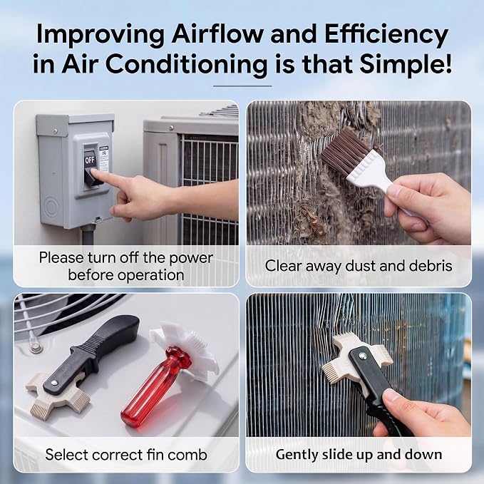 AC Fin Comb Set with 2 Fin Straighteners and Coil Cleaning Brush, HVAC Repair Tool for Air Conditioner Condenser, Evaporator, Radiator and Automotive Cooling Coils, Covers 8-22 FPI