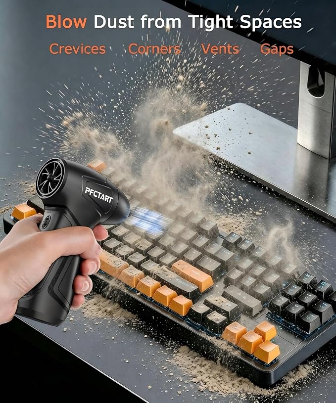 Compressed Air Duster, 100,000 RPM Turbo Fan, Mini Blower with Cleaning Bag and 4 Replacement Nozzles, for Keyboard, PC Repair Technician, Car Owner and House