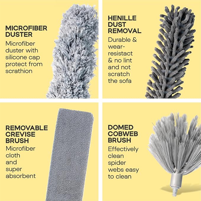 Microfiber Feather Duster with Extension Pole 100 Inches, (8 PCS), Cleaning Brush, Dusters for Cleaning High Ceilings, Cobwebs, Blinds, Cars, Reusable, Washable, Extendable, Ceiling Fan Cleaner Duster