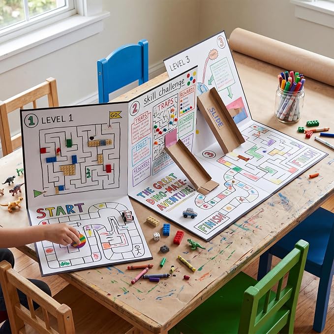 Zhanmai 4 Pcs Folding Blank Game Board 18 x 27 Inches Make Your Own Game Board, Quad Fold Dry Erase Blank Games Boards for School Classroom DIY Games Activities (6 Folds)
