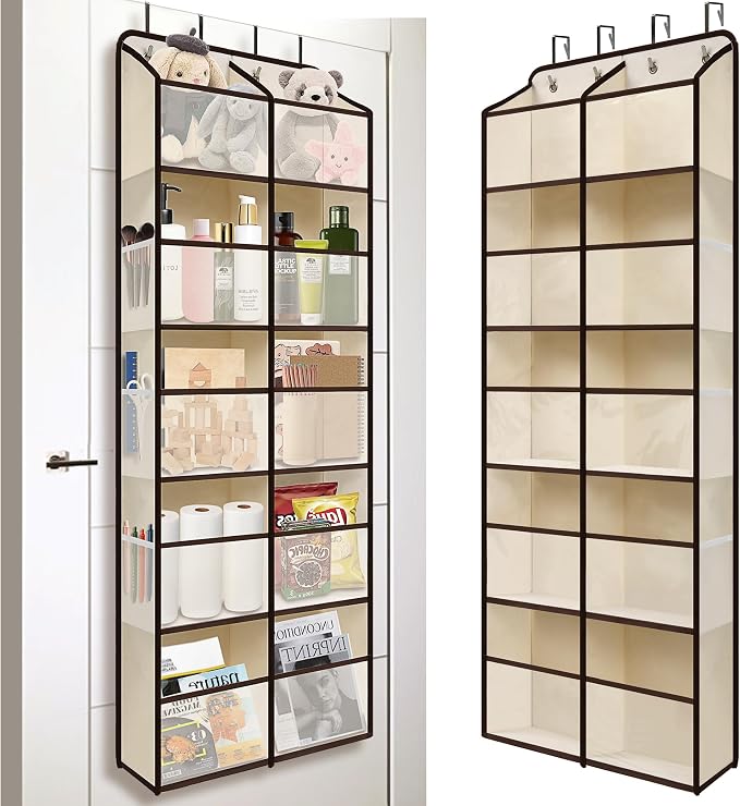 Giraffe Creation White Over Door Organizer with 10 Large Clear Pockets, Double-Row Hanging Door Storage for Closet, Bathroom, Nursery, Bedroom, Dorm, Toys, Toiletries, Baby Essentials